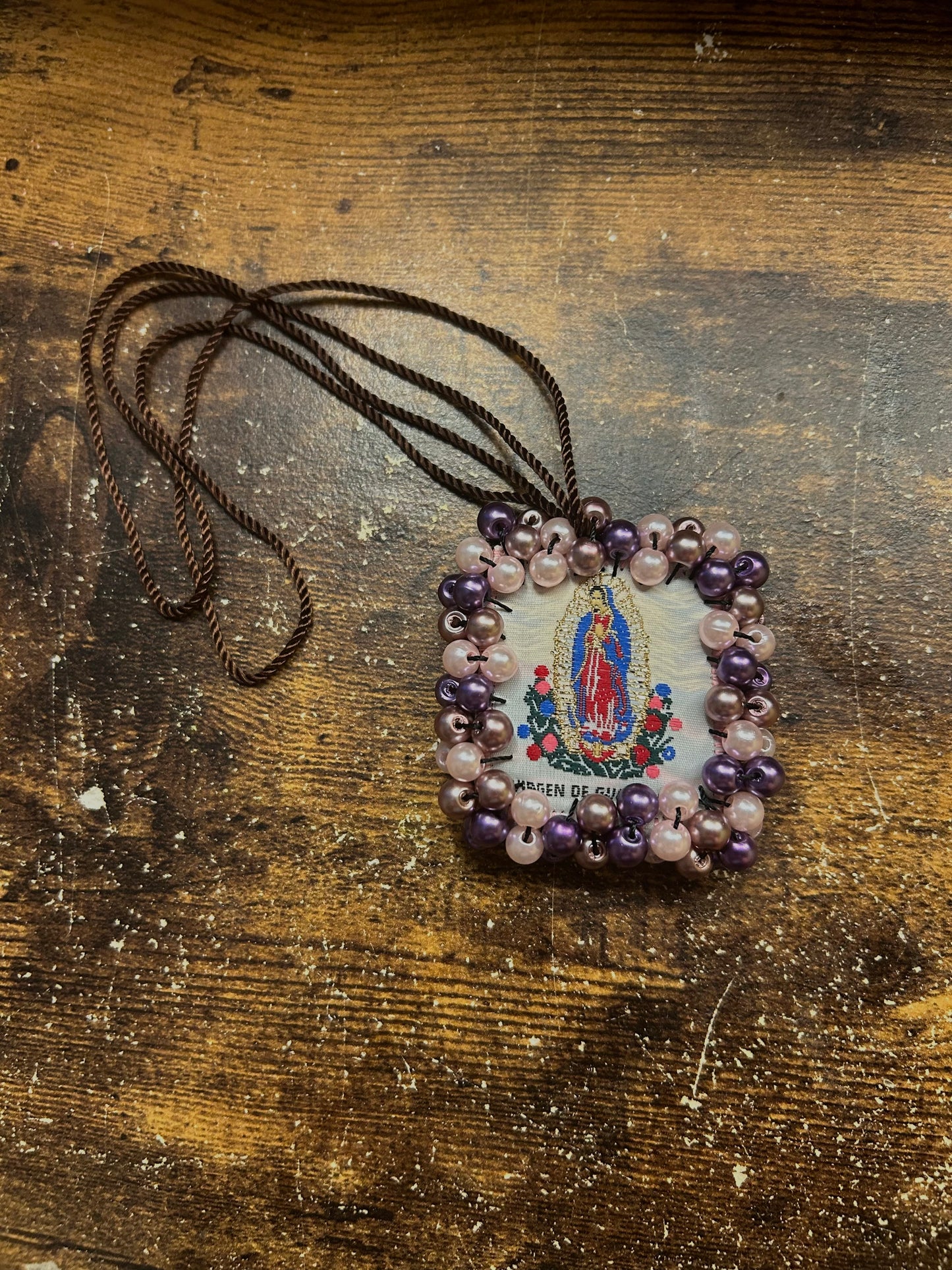 Pearl beaded Virgencita Escapulario