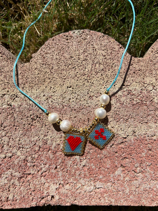 Beaded Heart & Cross Necklace